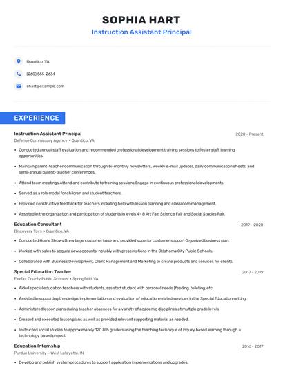 Instruction Assistant Principal Resume