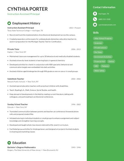 Instruction Assistant Principal Resume