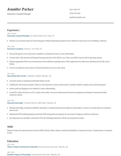 Instruction Assistant Principal Resume