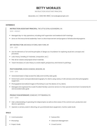 Instruction Assistant Principal Resume