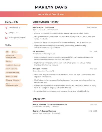 Instructional Coordinator Resume