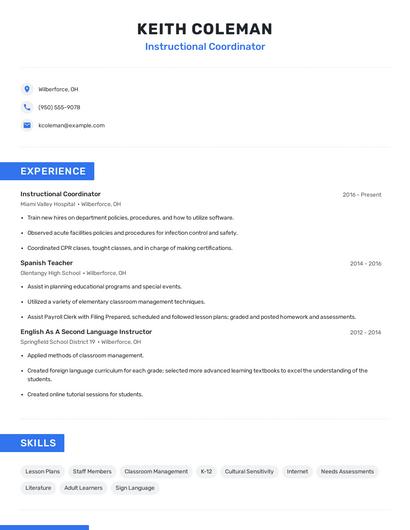 Instructional Coordinator Resume