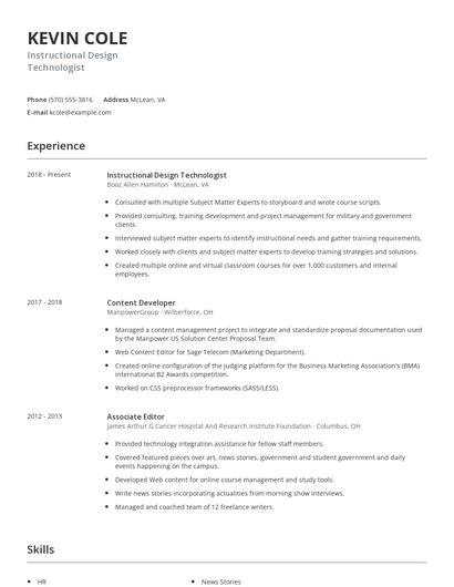 Instructional Design Technologist Resume