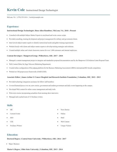 Instructional Design Technologist Resume