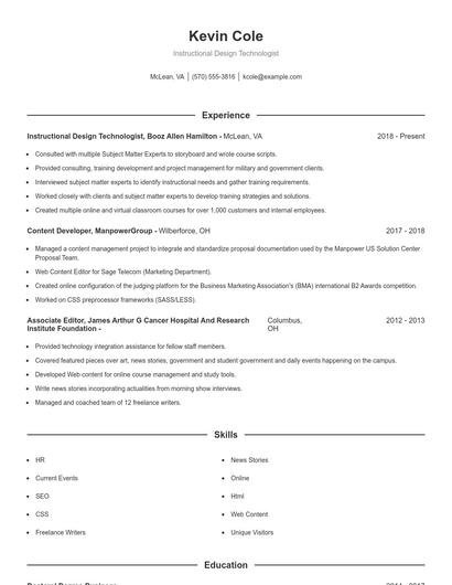 Instructional Design Technologist Resume