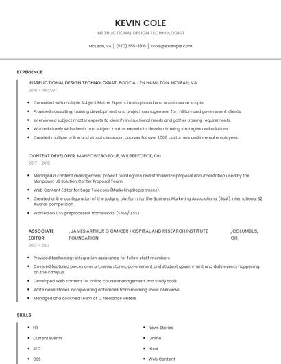 Instructional Design Technologist Resume