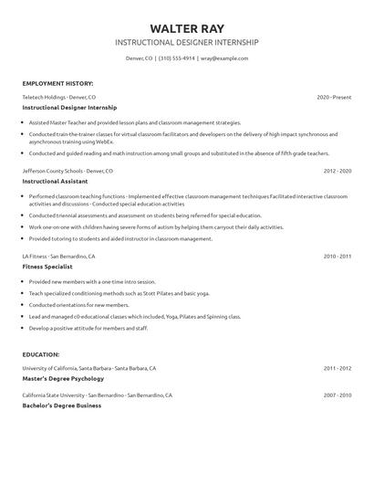 Instructional Designer Internship Resume