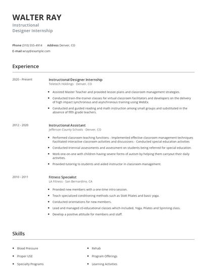 Instructional Designer Internship Resume