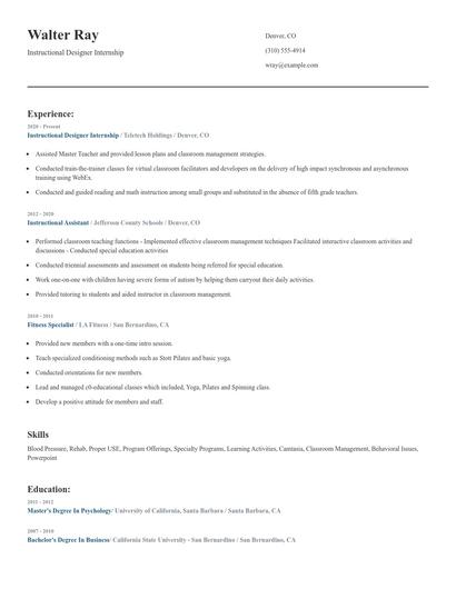 Instructional Designer Internship Resume