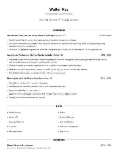 Instructional Designer Internship Resume