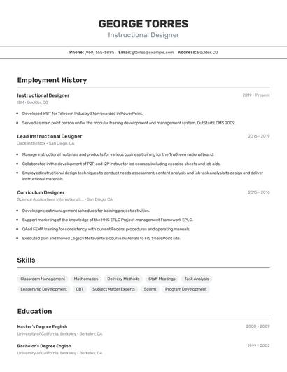 Instructional Designer Resume