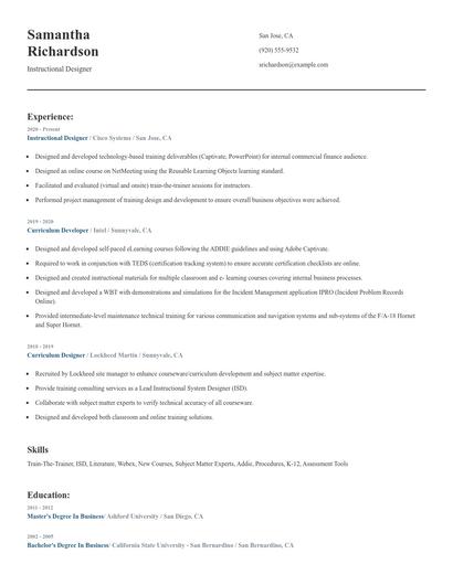 Instructional Designer Resume