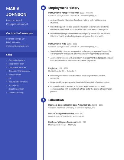 Instructional Paraprofessional Resume