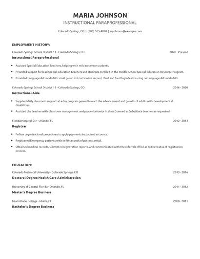Instructional Paraprofessional Resume