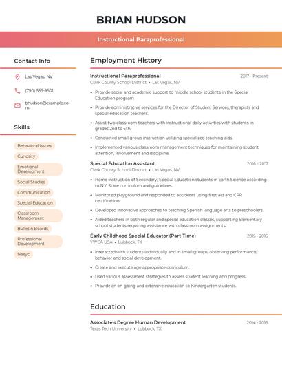 Instructional Paraprofessional Resume