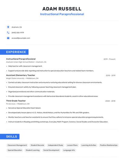 Instructional Paraprofessional Resume