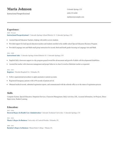 Instructional Paraprofessional Resume
