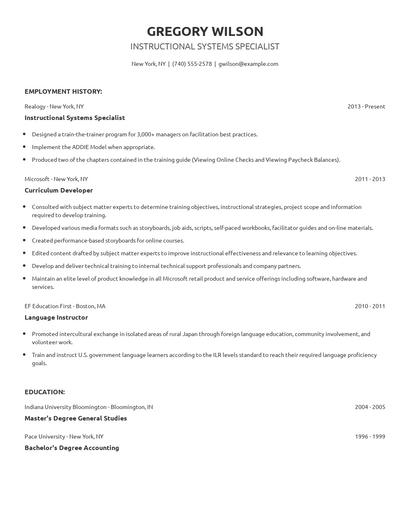 Instructional Systems Specialist Resume