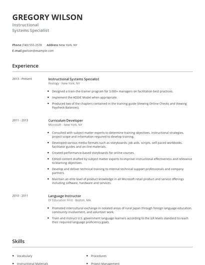 Instructional Systems Specialist Resume