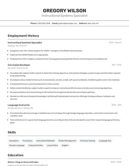Instructional Systems Specialist Resume