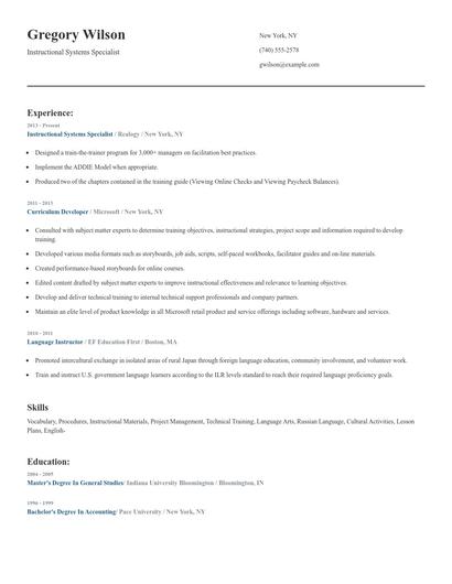 Instructional Systems Specialist Resume
