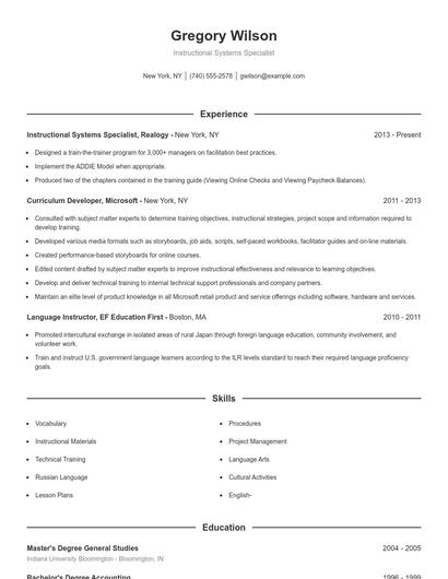 Instructional Systems Specialist Resume