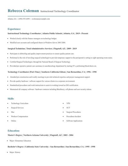 Instructional Technology Coordinator Resume