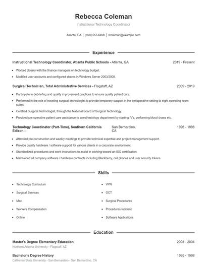 Instructional Technology Coordinator Resume