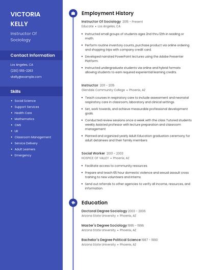 Instructor Of Sociology Resume