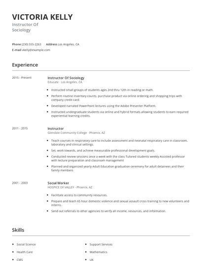 Instructor Of Sociology Resume