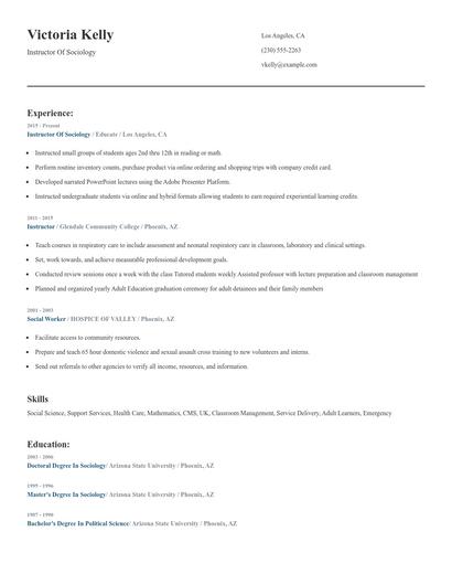 Instructor Of Sociology Resume