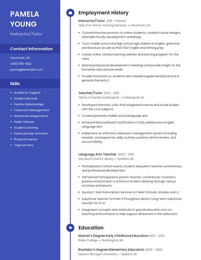 Instructor/Tutor Resume