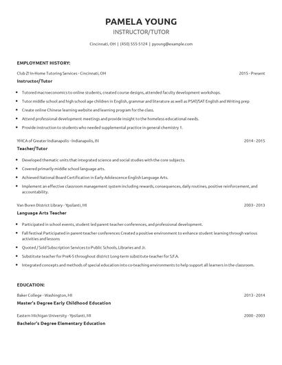 Instructor/Tutor Resume