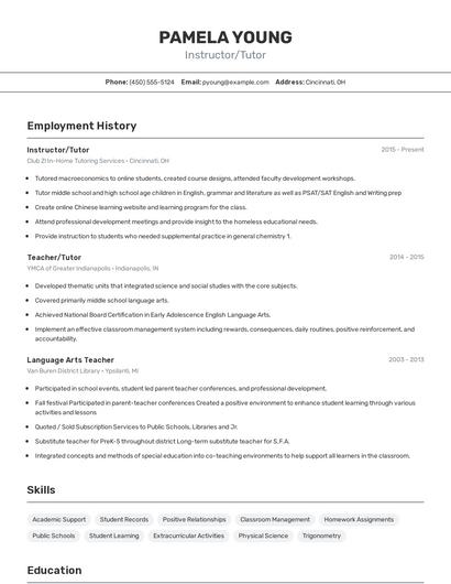 Instructor/Tutor Resume