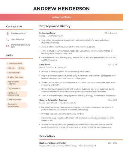 Instructor/Tutor Resume