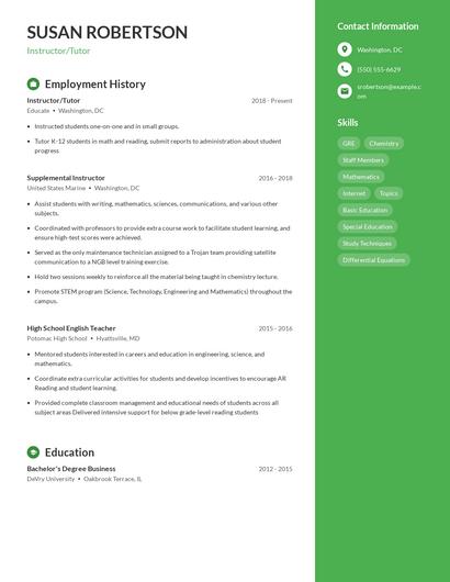 Instructor/Tutor Resume