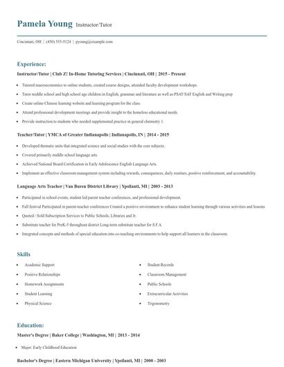 Instructor/Tutor Resume