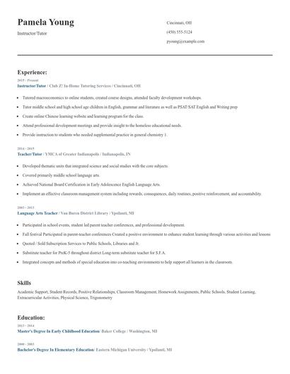 Instructor/Tutor Resume