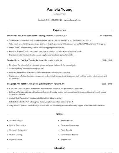 Instructor/Tutor Resume