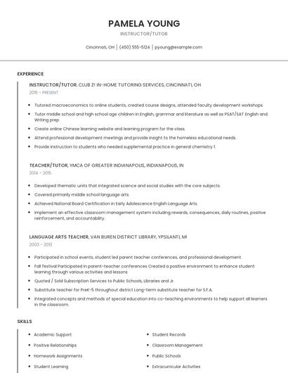 Instructor/Tutor Resume