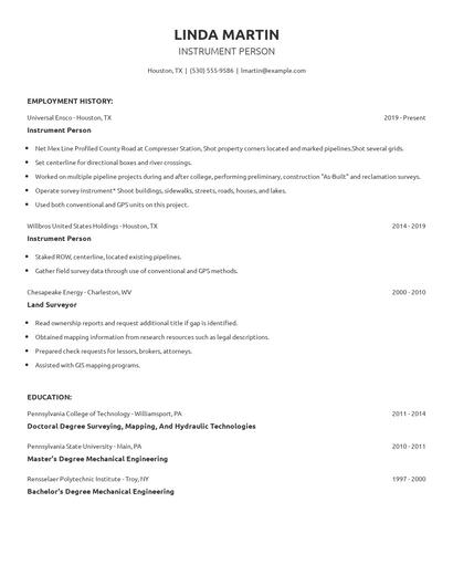 Instrument Person Resume