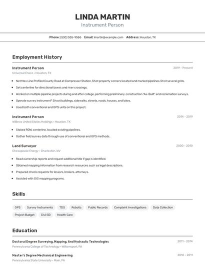 Instrument Person Resume