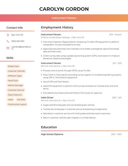 Instrument Person Resume