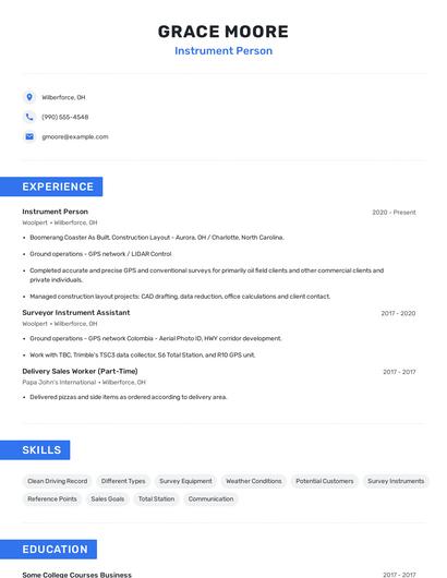 Instrument Person Resume