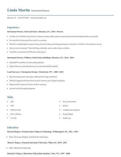 Instrument Person Resume