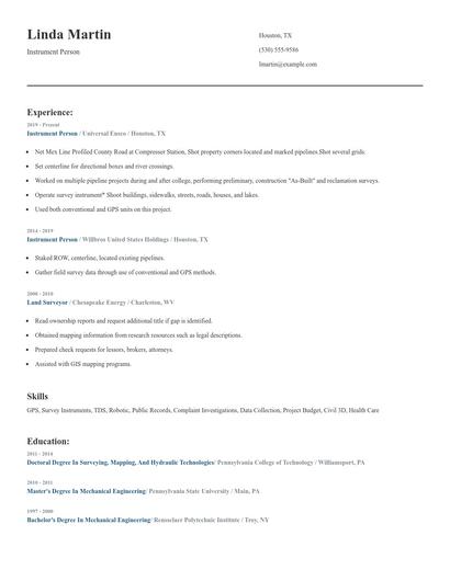 Instrument Person Resume