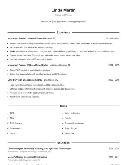 Instrument Person Resume
