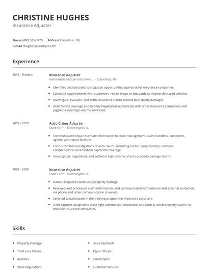Insurance Adjuster Resume