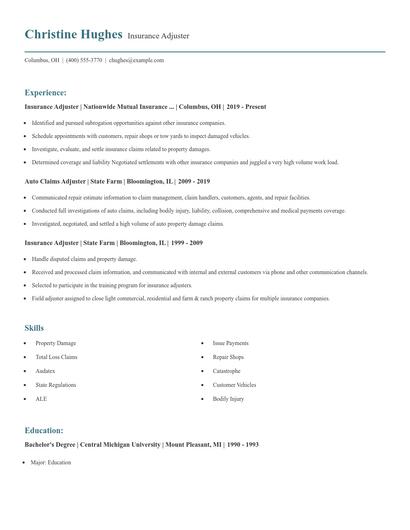 Insurance Adjuster Resume