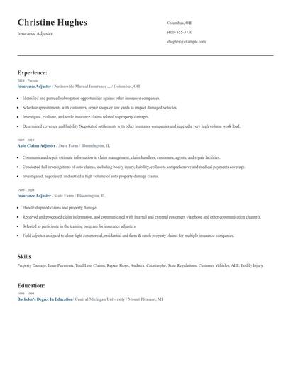 Insurance Adjuster Resume